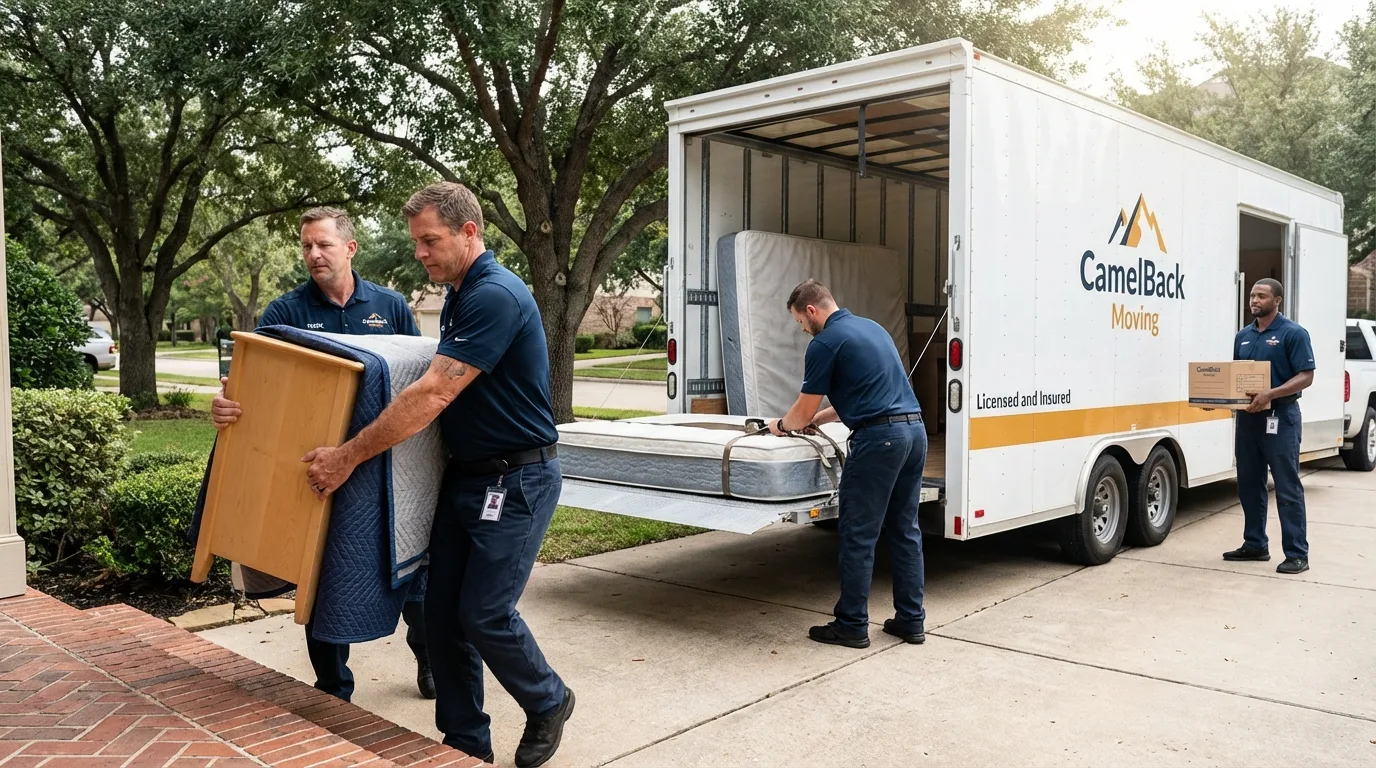 Crew loading residential truck for cross-state move from Steele, AL